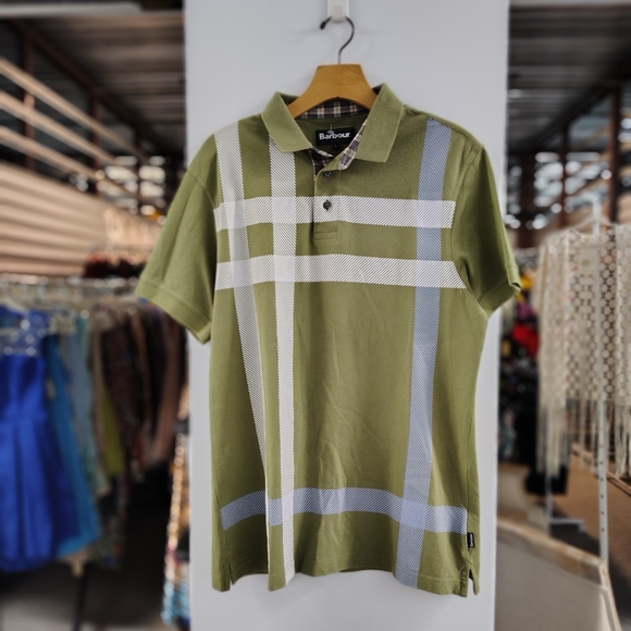 Barbour Blaine Tartan Print Polo | Size L | Olive Green | Classic British Style - Picture 2 of 6